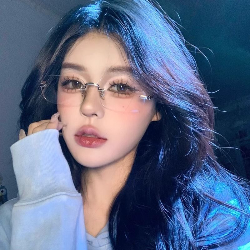 Trendy Frameless Glasses for Women, Natural Look, Suitable for Nearsightedness, Customizable Prescription, Square, Blue Light Blocking, Small Frame, Simple Eyeglass Frames for Men