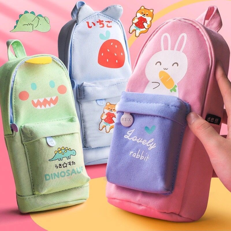 School bag canvas pencil bag large capacity female ins cute girl heart junior high school student pencil bag cartoon net red same style