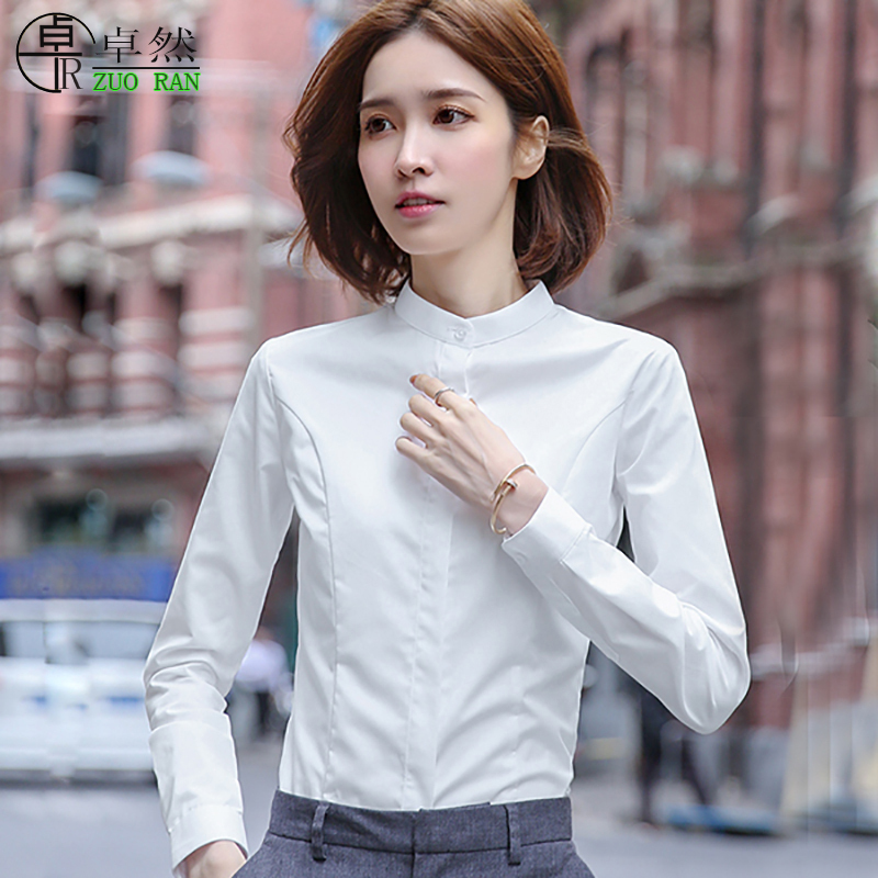 Spring and Summer Stand-Up Collar Professional White Shirt for Women, Short-Sleeved Workwear, Cotton Shirt, 2025 New Design, Niche Style