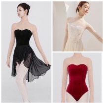 Spot Ballet Dancer Dress Black & White Red Velvet Long Sleeve Diamond Pearls High Collar Adults Practice Dancer Dance Tandem