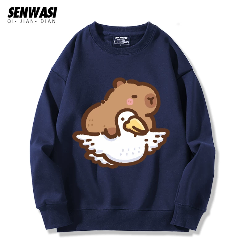 Милоe и симпатичное: кепка Kapibara Capybara Jun Oogway с круглым вырезом, толстый хлопок, футболка для мужчин и женщин, универсальная стильная повседневная одежда