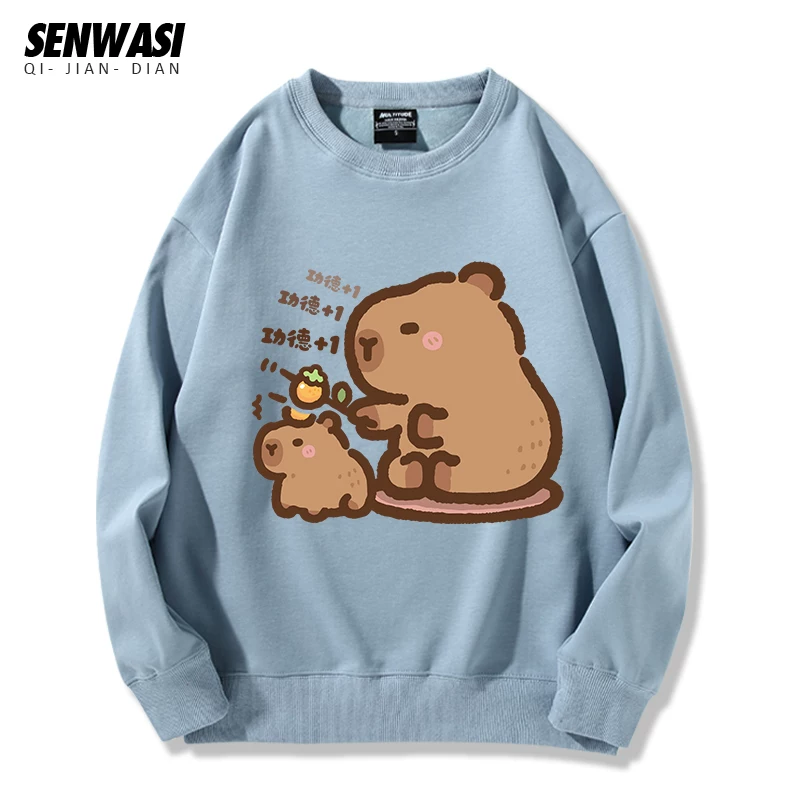 Милоe и симпатичное: кепка Kapibara Capybara Jun Oogway с круглым вырезом, толстый хлопок, футболка для мужчин и женщин, универсальная стильная повседневная одежда