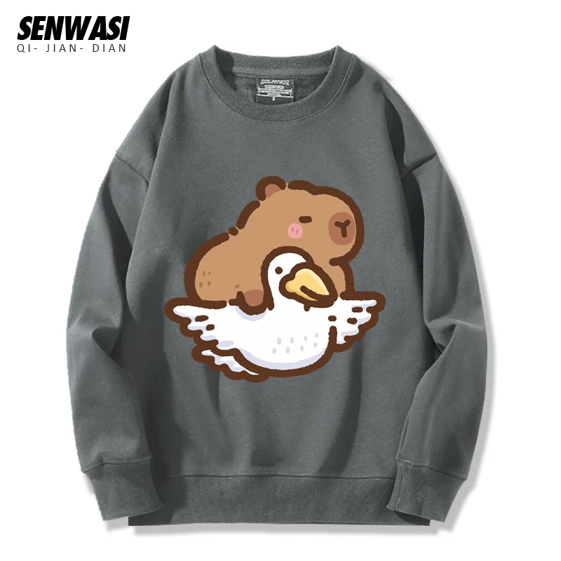 Милоe и симпатичное: кепка Kapibara Capybara Jun Oogway с круглым вырезом, толстый хлопок, футболка для мужчин и женщин, универсальная стильная повседневная одежда