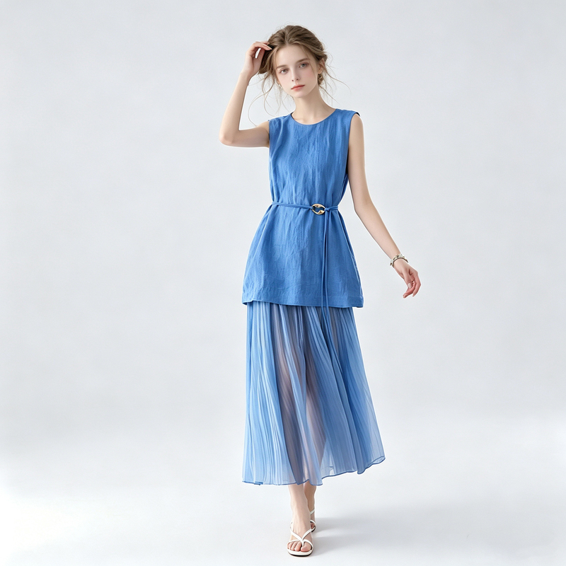 Korean Fashion Niche Design Blue Sleeveless Dress for Women, Loose, Breathable and Comfortable Tank Dress, Summer Long Dress Korean Fashion Niche Design Blue Sleeveless Dress for Women, Loose, Breathable and Comfortable Tank Dress, Summer Long Dress