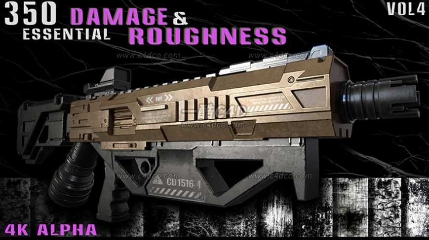 一酷C4D 350张4K黑白污渍老旧划痕png格式贴图素材