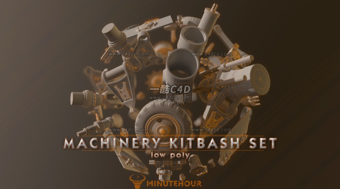 一酷C4D 43种高精度机械齿轮3D模型预设