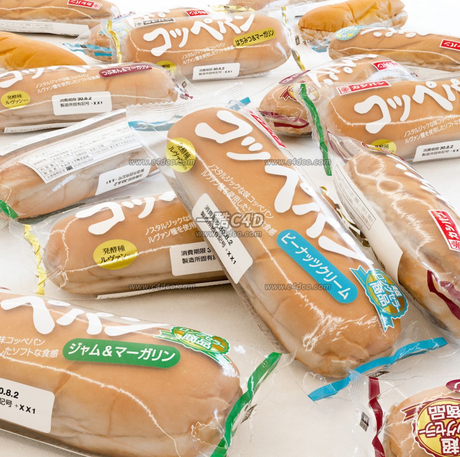 一酷C4D 长条软面包零售食品3D模型