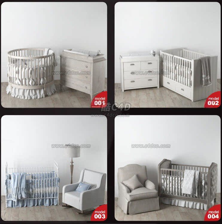 一酷C4D 室内生活用品儿童玩具木马沙发竹篮子床毛巾帐篷3D模型