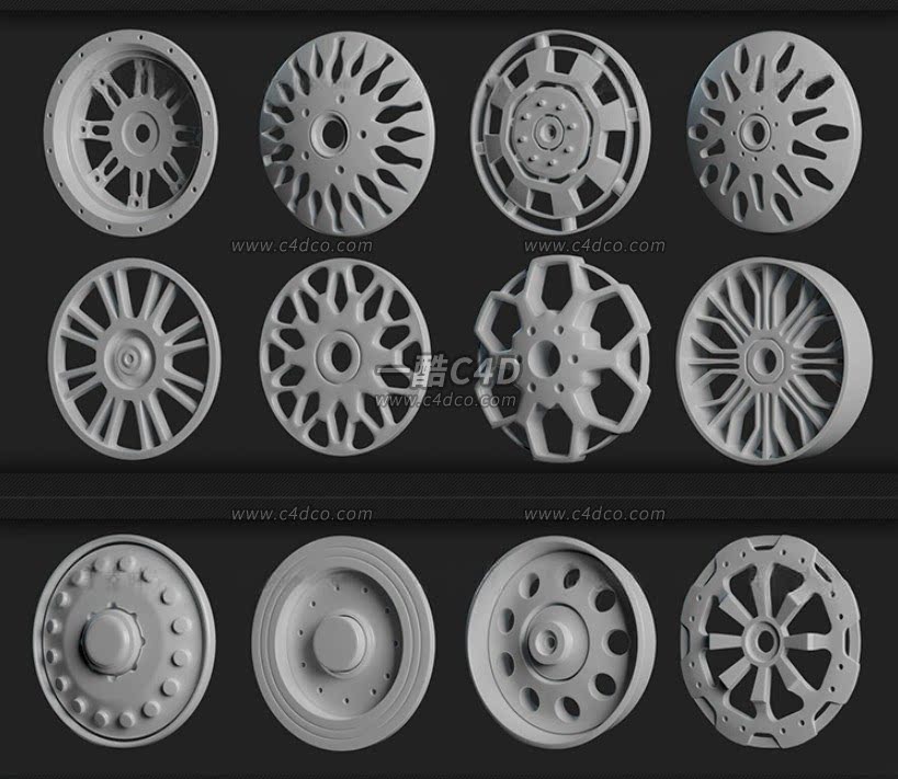 一酷C4D 汽车轮胎轮辋车辆组件3D模型