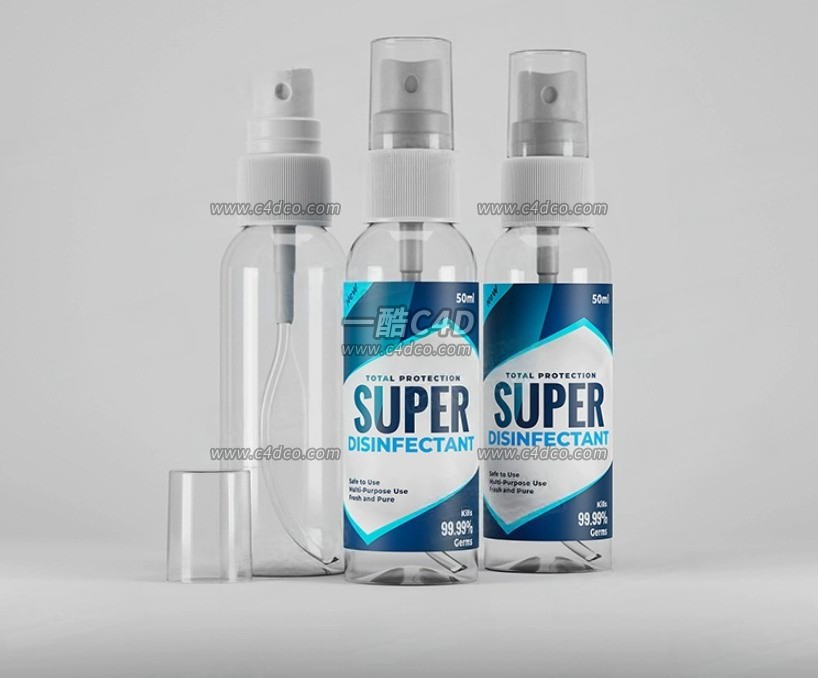 一酷C4D 洗手液化妆护肤品液体喷雾容器3D模型