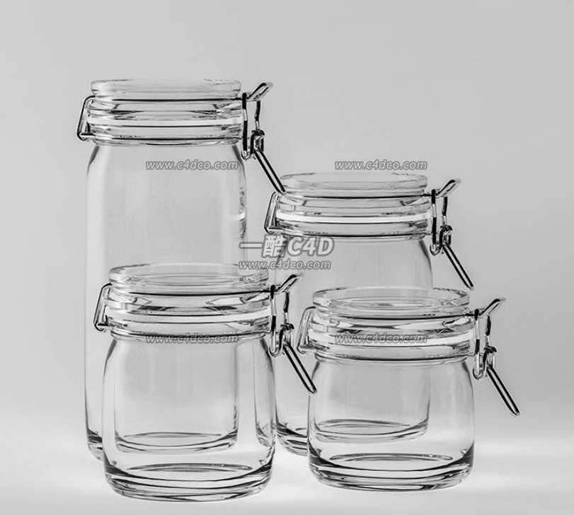 一酷C4D 密封罐玻璃瓶blender储物罐子瓶子3D模型
