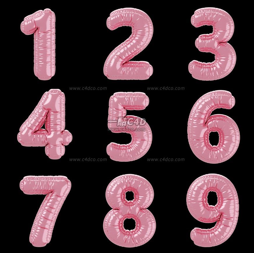 一酷C4D 创意气球数字元素3D立体插图C4D模型