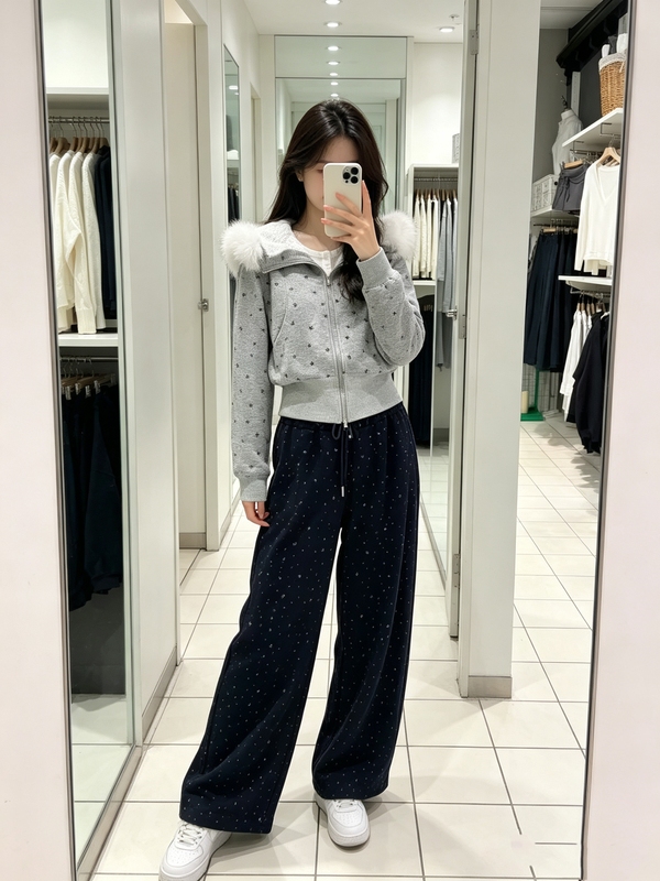 Wm.Mengment New American Retro Star Print Drawstring Sweatpants for Women, Loose Casual Versatile Sports Pants