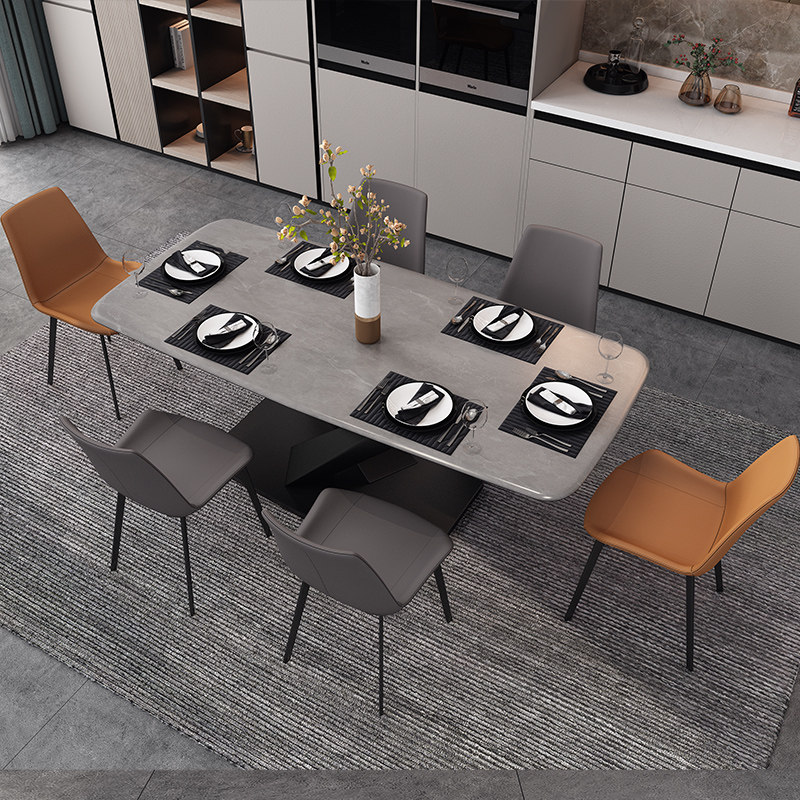 Italian light luxury rock slab dining table Nordic rectangular solid wood dining table and chair combination small apartment marble dining table - Taobao