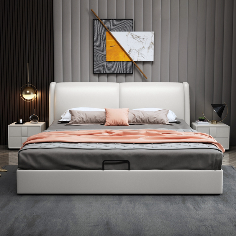Modern minimalist leather bed 2m x 2m master bedroom big bed Italian light luxury bed 1 8m Nordic solid wood wedding bed double bed