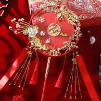 Chinese style Group fan wedding bride married court but fan ancient wind red gilded joy fan finished diy material bag