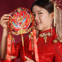 Original Chinese embroidery happy fan finished high-end bridal group fan Wedding gift finished double-sided diy material bag