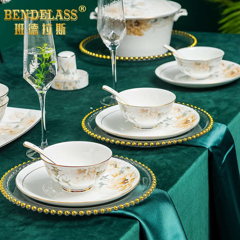 Banderas Chinese style dishes suit home upscale light lavish high face value cutlery plate bowls 2021 new