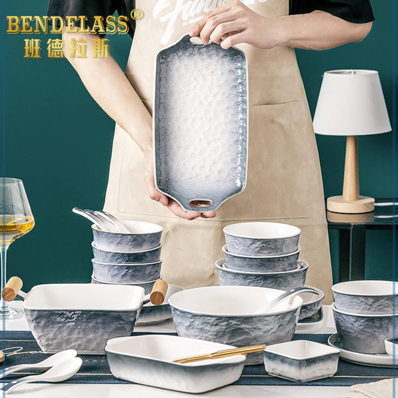 Japanese tableware bowls and dishes set underglaze color rice bowl dinner plate soup bowl plate noodles bowl chopsticks spoon DIY free combination