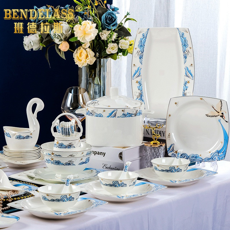 Banderras High Face Value Bone porcelain tableware Jiangxi Jingdezhen Ceramic dish suit Home New home Joe to the bowl