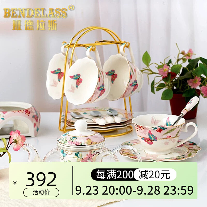 Banderas afternoon tea set tea set a set of light luxury exquisite ceramic coffee cup flower teapot candle heating