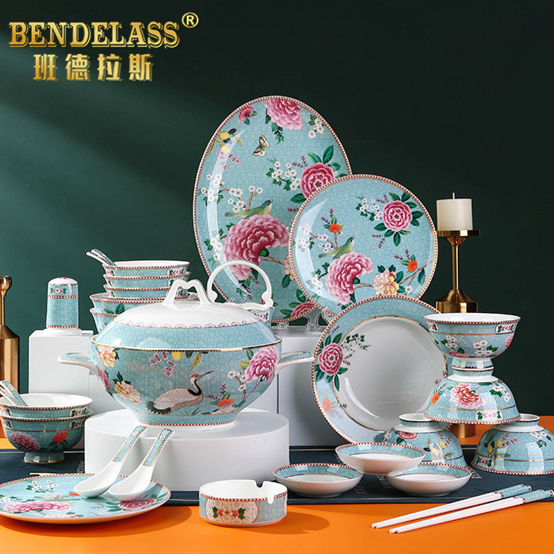 Banderras High-end Bowl suit Home Light Extravagant Joe Accommodate New Residence High Face Value Cutlery Chinese Bowl and Chopsticks Dish Suit