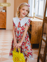 Yallinda silk childrens tennis red dress 2022 new foreign air girl crummy dress printed pure cotton ladies summer