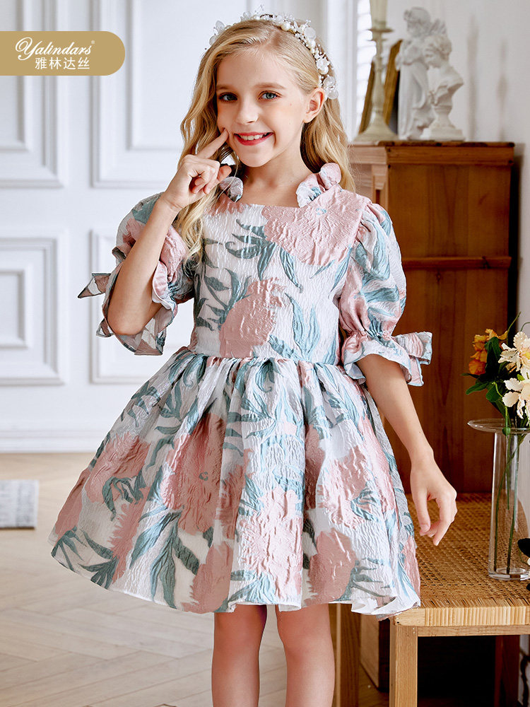 Yalindas girls dress skirt retro court style dress 2022 summer new birthday party princess dress