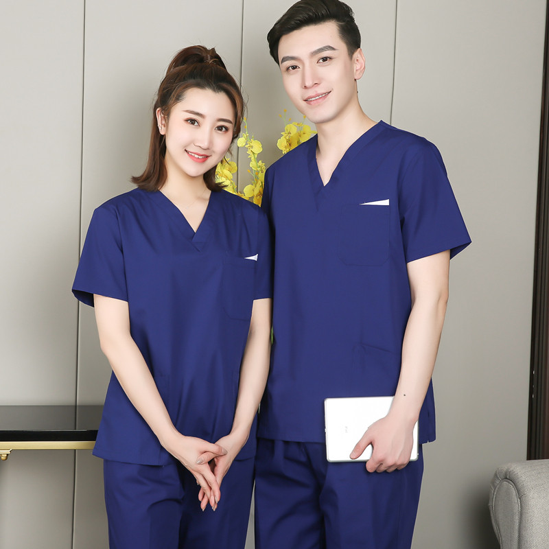 Deep Blue Hand-washing Woman Short Sleeve Oral Doctor Nurse Work Suit Beauty Suit Surgery Coat Brushed Hand Clothes Male