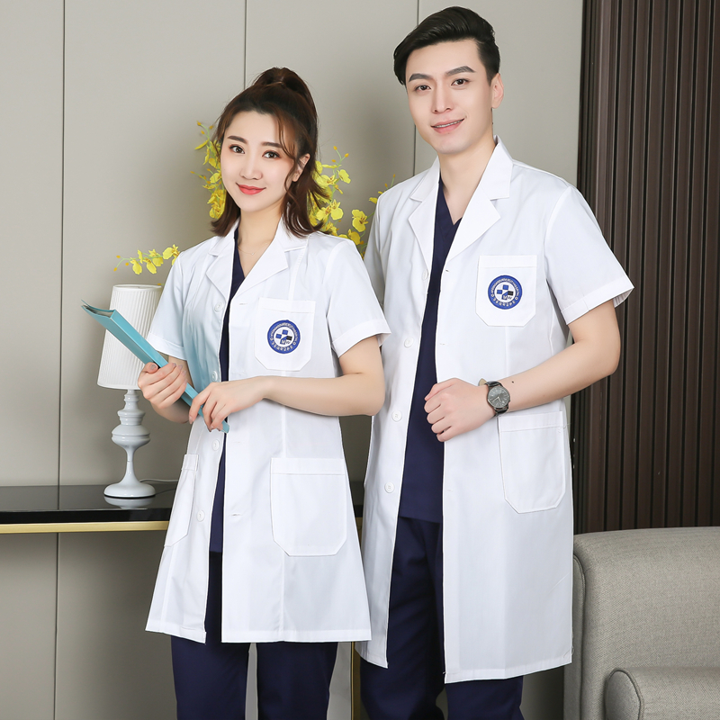Skin Management Workwear Long Sleeve White Coat Woman Short Sleeves Hewn Beauty Cosmetic Orthopedic hospital Semi-permanent Han-style embroidered
