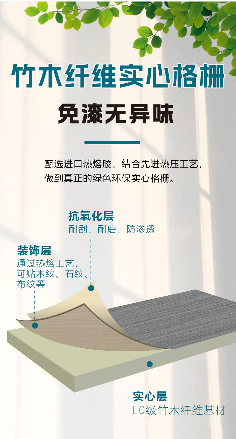 МУ gecuo гриль 实心格栅板生态竹木纤维电视背景墙阳台吊顶免漆凹凸护墙板长城板