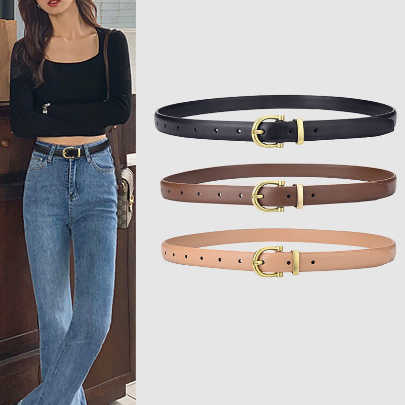 Belt Girl Jeans Fashion 100 Hitch Casual Trim Fine Belt Genuine Leather Summer Ins Wind Minimalist Black Pants Strap
