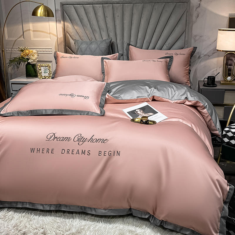 Four-piece set of double-sided ice silk bed ins wind quilt cover three-piece bed set washed silk bedding silky feeling