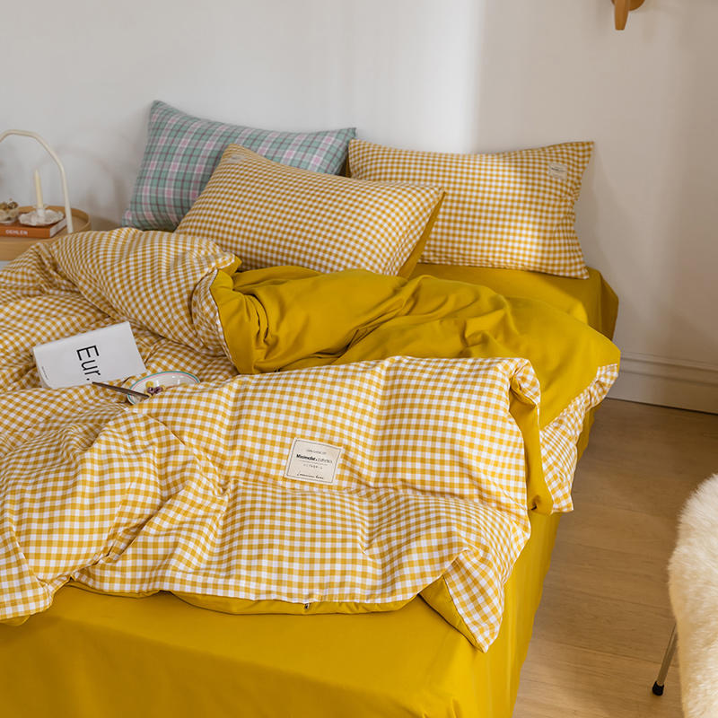 Japanese-style Fengshui washed cotton bedding four-piece set ins Nordic simple quilt cover bed sheet three-piece bed sheet 4 pieces