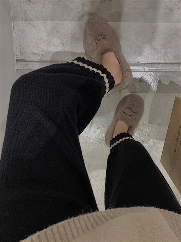 Black Harem Pants for Women, Carrot-Shaped Jogger Pants, Sports Sweatpants, Autumn and Winter Knitted Wool Pants, Wide-Leg Cropped Granny Pants