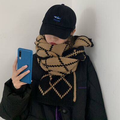 Fashion 2021 New Plaid Scarves Women's Autumn Winter Han Edition 100 Hitch Students Warm Knit Wool Thread Round Neck Male Tide