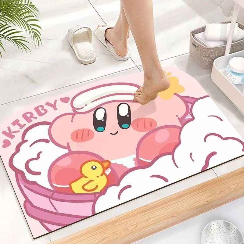 Kirby the Star Little Beaver Diatomaceous Earth Bathroom Mat, Quick-Drying Water Absorbent Mat for Bathroom, Non-Slip and Anti-Fall for Toilet Entrance