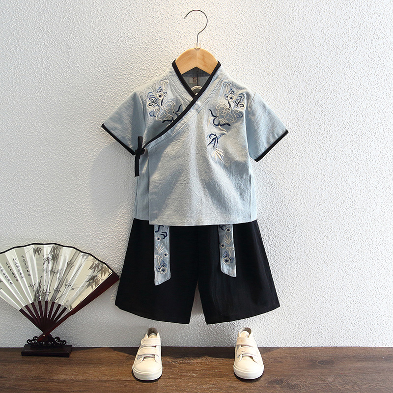 Hanfu boy Xia Xiaotong short-sleeved thin ancient costume suit baby super fairy young master suit children's Chinese style costumes