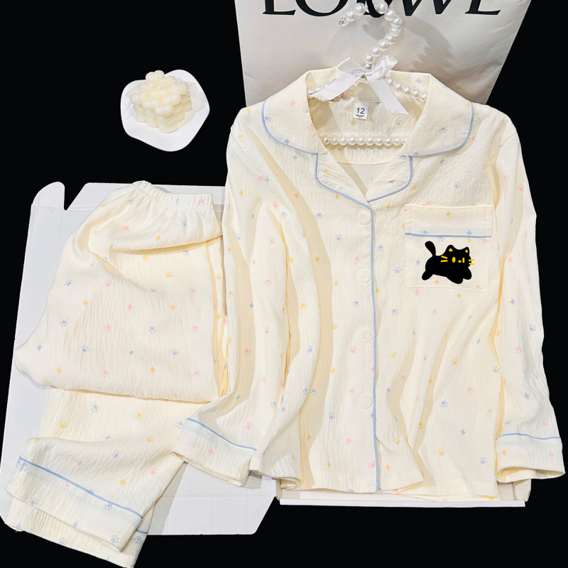 Girls' Pajamas 2026 New Spring and Autumn Cloud Cotton Long-Sleeved Cardigan Cute Kidsren's Girls Family Home Clothing
