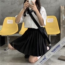 Summer Leisure Suit Women Academy Wind Students Loose White F Short Sleeve Lining High Waist Display Slim 100 Pleats Short Skirts