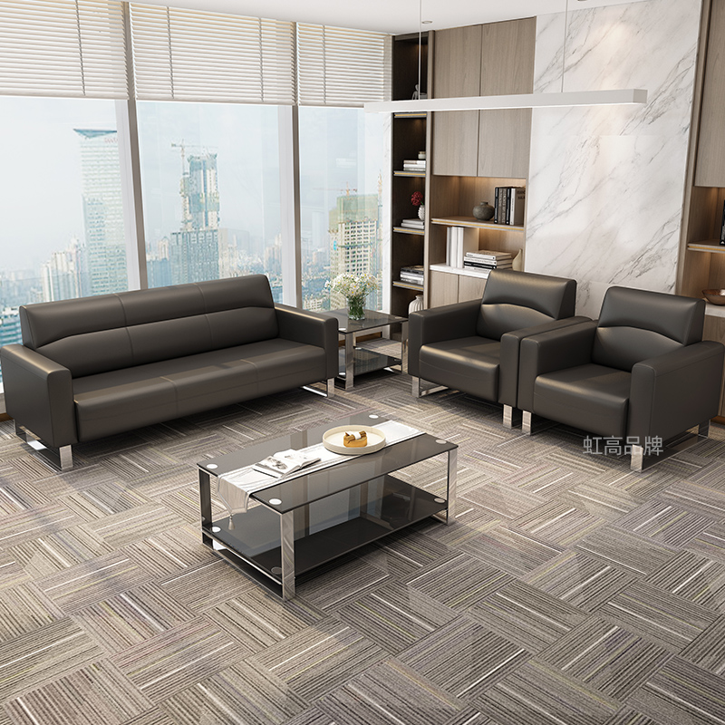 Office sofa reception negotiation room sofa fashion modern leather three-person office sofa coffee table combination