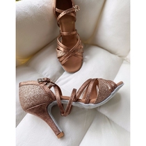 RYANDANCE(RD) Copper Foil Gold Broken Flash Style Handmade Customized Latin Dance Shoes Low Heel Medium High Heel