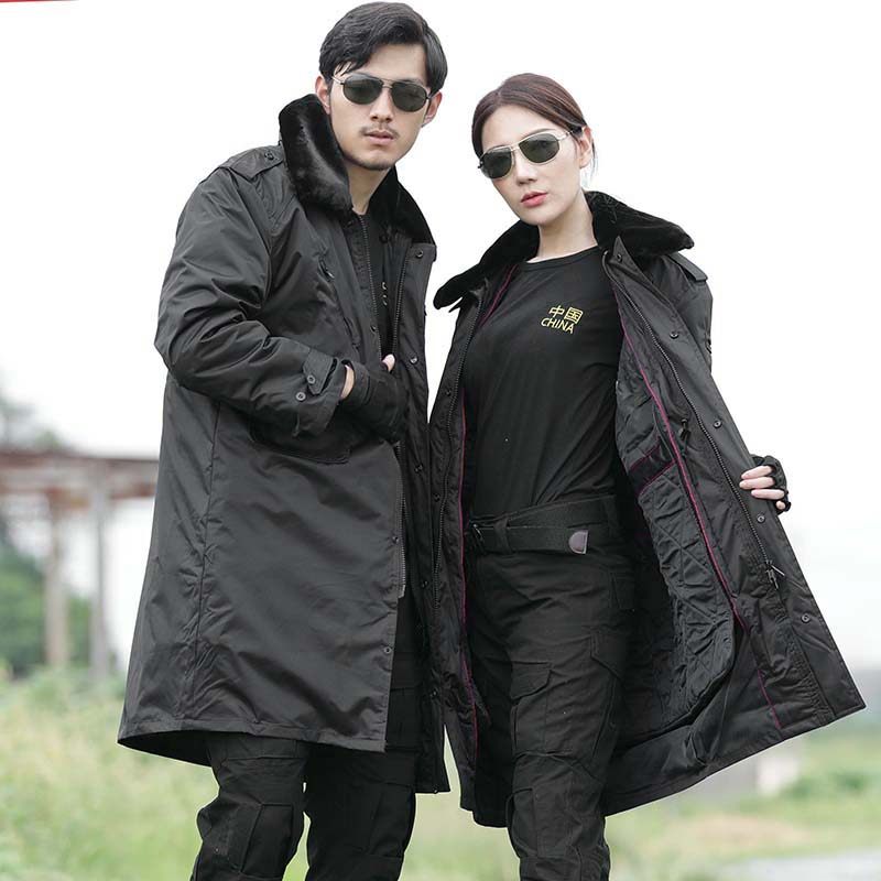Large size military cotton coat men's thickened mid-length Northeast security winter women's labor insurance black heavy-duty winter clothing - Taobao