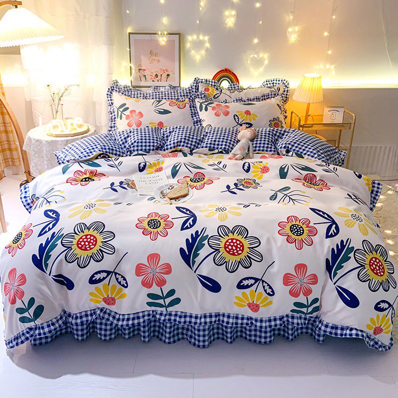 Girl's heart sun flower brushed thickened Korean version of the small fresh four-piece bed skirt bed sheet cartoon three pieces to enjoy the new style