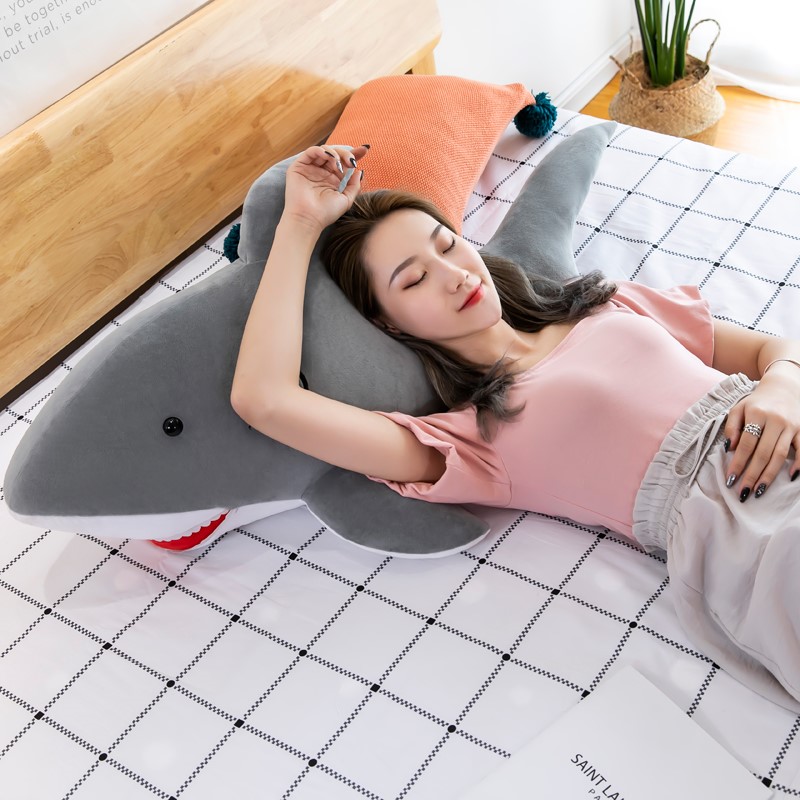 Cute great white shark paparazzi wool suede toy sleeping shark cuddled with pillow large cloth doll child girl holiday gift