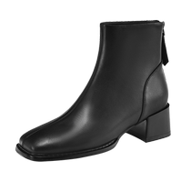 Daphne Square Toe Short Boots Womens Summer 2024 New Genuine Leather Martin Boots Womens Versatile Mid-Heel Womens Boots Autumn