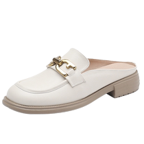 Daphne Baotou Half Slippers Womens 2024 New Genuine Leather Muller Shoes Outerwear Sandals Summer Loaf Womens Shoes Slippers