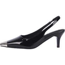 Daphne Baotou High Heel Sandals Womens 2024 New Summer Pointed Toe Black High Heels Womens Stiletto Patent Leather Shoes