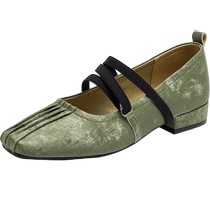Daphne Square Toe Green National Style Womens Summer 2024 New Low Heel New Chinese Cheongsam Mary Jane Shoes