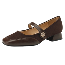 Daphne genuine leather French shoes for women 2024 summer new style Mary Jane womens shoes shallow mouth camellia low heel leather shoes